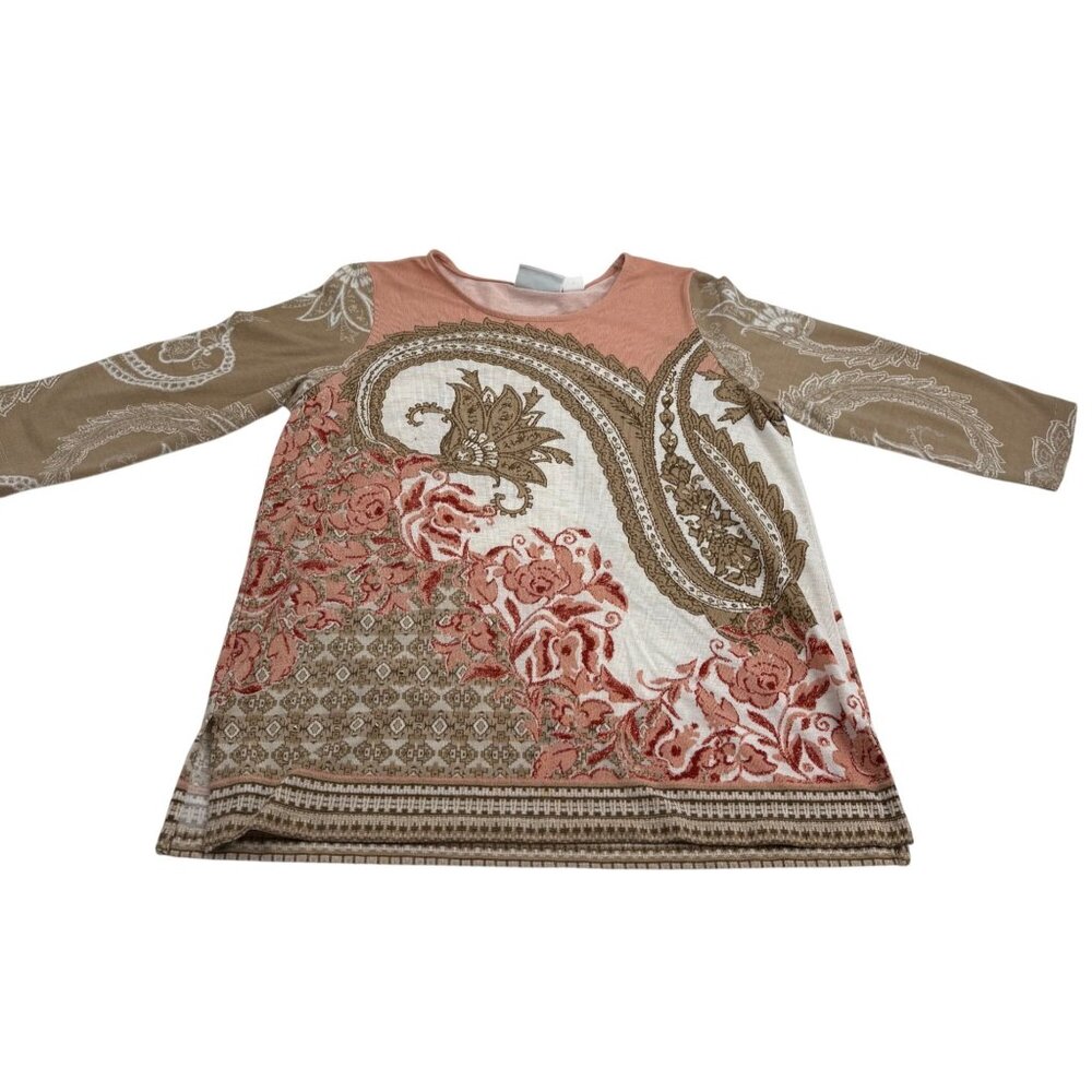 Alfred‎ Dunner Women's Paisley & Floral Print Top Size Med 3/4 sleeves